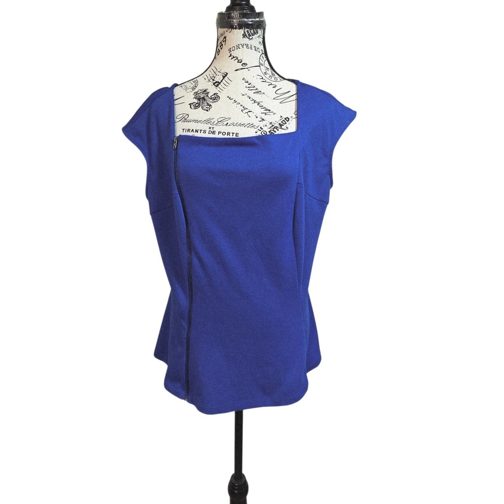 Worthington Royal Blue Asymmetrical Side-Zip Top -‎ XL Modern Minimalist